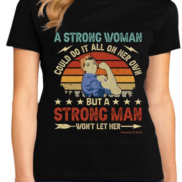 Strong Woman Black Short Sleeve 100%Cotton T-Shirt - Picture 2 of 2